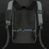 back of anti-theft solar panel backpack with padded straps Gray
